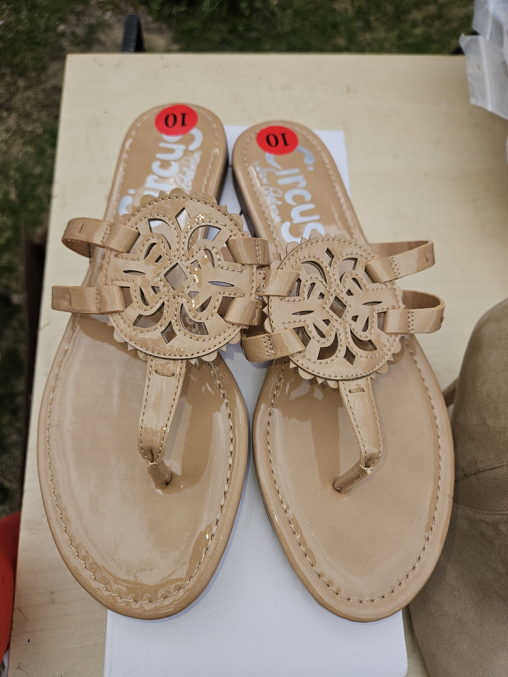 Circus by Sam Edelman Beige Laser-Cut Thong Sandals